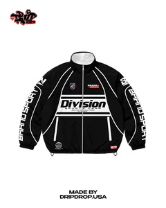 <b>Black</b> Division Sports Wear Jacket Shorts Set | Oversized Zip <b>Windbreaker</b> & Shorts | Brand Archive Streetwear Matching Set OEM - Product Image 6