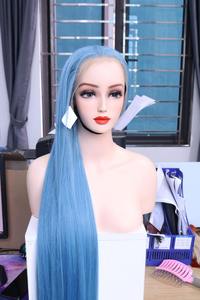 Peluca de Cabello Humano Vietnamita Liso y Sedoso, Color Azul Océano, con Frente de Encaje Recto, Sin Pegamento, Pre-Desplumada - Product Image 4