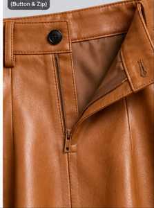 <b>Women's</b> High Waist <b>Leather</b> <b>Skirt</b> With Button Front - Product Image 6