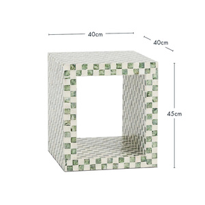 Mesa Auxiliar Cuadrada con Incrustaciones de Nácar, Mesa de Noche Hueca Abierta, Mesa Auxiliar Moderna para Sala de Estar, Taburete Decorativo, Venta al por Mayor - Product Image 2