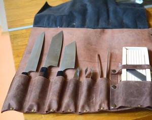 Premium Leather Knife <b>Roll</b> Kitchen Knife Storage Carrier Chef <b>Tool</b> Organizer Durable Travel <b>Bag</b> LKR-0309 - Product Image 2