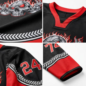 Conjunto de Jersey de Hockey sobre Hielo Sublimado Personalizado, Diseño de Calavera Negra y Roja, Absorbe la Humedad, Manga Larga, Uniforme para Adultos, Cuello en V, Corte Atlético - Product Image 6