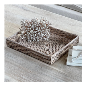 Plateau de service en rotin fait main de qualité supérieure, multifonctionnel, avec poignée en bois de canne naturel, organisateur de table de cuisine pour plateaux décoratifs - Product Image 1