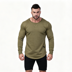 T-shirt à manches longues pour homme, col rond, couleur unie, respirant, tricoté, décontracté, bleu clair, coupe classique - Product Image 2