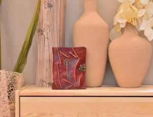 Antique Handmade Deckle Edge Paper Key Brown Vintage Leather Journal 240 Sketchbook Vintage Genuine Leather <b>Notepad</b> Embossed Dia - Product Image 2