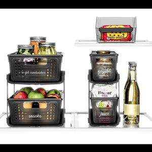 Antimicrobial 2-Tier Storage Organizer with <b>Slide</b> Out Dividers and Handles Multi-Purpose for Home Bath Pack of 1 Carbon - Product Image 4