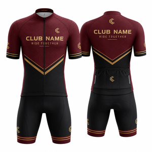 Ensemble de maillots de cyclisme personnalisés MEGAMAPLE pour hommes, bordeaux, noir, or, imprimé par sublimation, polyester respirant, uniforme d'équipe adulte - Product Image 1