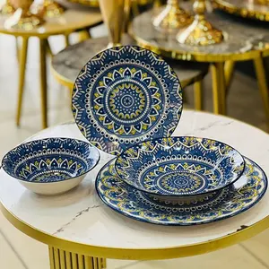 Оптовая продажа, набор столовых приборов из 16 предметов, изготовленный на заказ, фарфоровые наборы столовых приборов в марокканском стиле, керамический обеденный набор