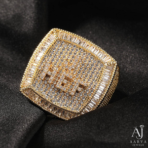 Anillo de Moissanita Plateado en Oro Rosa con Incrustaciones de Plata, Estilo Hip Hop, con Letra Tallada, Tipo Sello, Engaste Pavé, Joyería Cuadrada para Dedo, para Boda y Fiesta - Product Image 5