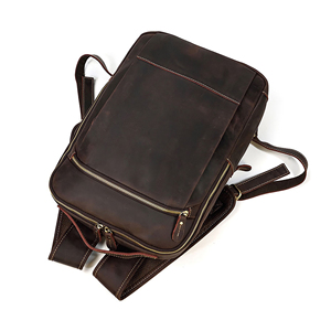 Men's Fashion Genuine Leather <b>Backpack</b> Zipper Closure-Lightweight Waterproof Casual Travel School Laptop Bag - Product Image 2