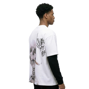 <b>Men's</b> Oversized Long Sleeve T-<b>Shirt</b> <b>Skull</b> Print Contrast Trim Street Style O-Neck Cotton Knitted Fit - Product Image 3