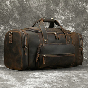 Men Genuine Leather <b>Duffel</b> <b>Bag</b> 30-40L Zipper Closure Casual Travel <b>Bag</b> with Soft Handle Durable Solid Color - Product Image 5