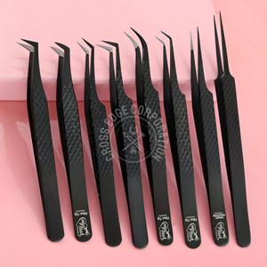 Private Label Curved <b>Black</b> Classic Tweezer 45 90 Degree L Shape Fiber Tip Tweezers Eyelash Extension Volume Tweezers for Lashes - Product Image 4