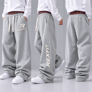 Streetwear <b>Baggy</b> Sweatpants Men Custom Wide Leg <b>Track</b> <b>Pants</b> Side Stripe Elastic Waist Relaxed Fit Custom Label Clothing Supplier - Product Image 2