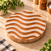 Sous-plats ronds en bois pour plats chauds et casseroles, support de pot moderne ondulé, antidérapant, résistant à la chaleur, pour casseroles, 8 pouces, blanc vieilli