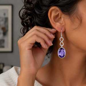 Natural Iolite Gemstone Infinity Dangle <b>Earrings</b> 925 Sterling Silver Handmade Boho Jewelry September Birthstone Gift Trendy - Product Image 5