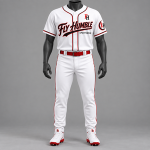 Fly Humble Baseball Jersey Men's <b>White</b> <b>Red</b> <b>Stripe</b> Short Sleeve Button Front Moisture Wicking Sportswear Uniform wholesale - Product Image 1