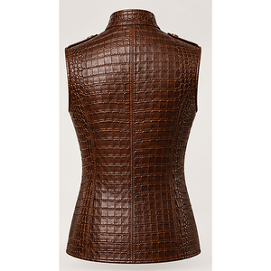 Chaleco de Cuero Marrón para Hombre Maktra 2026, con Estampado de Cocodrilo y Múltiples Bolsillos Delanteros - Product Image 2