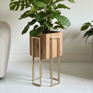 Ensemble de supports pour plantes en métal doré, écologiques et durables, 2 pièces, design géométrique moderne, porte-pot de fleurs haut, décoration de jardin intérieur/extérieur - Product Image 6