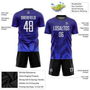 Uniforme de football personnalisé pour hommes, manches courtes, bleu foncé, sublimé, anti-humidité, coupe classique, uniforme adulte, fabricant OEM, sport - Product Image 2