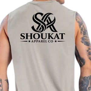 เสื้อกล้ามสีเบจอ่อนสำหรับผู้ชาย พิมพ์โลโก้ SHOUKAT แบบกำหนดเอง สำหรับออกกำลังกาย ฟิตเนส เพาะกาย ฝึกซ้อม เล่นกีฬา - Product Image 6