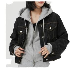 Vente en gros Meilleurs jeans en denim à manches longues pour femmes Décoration boutonnée OEM Personnalisé à capuche Lavé Style ÉLÉGAN 100% coton - Product Image 3