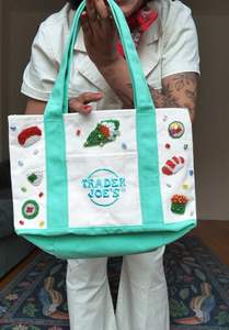 Embroidered Fish Canvas Tote Bag <b>Large</b> Capacity Jute Fabric Shoulder Handbag Women Beach Travel Purses Daily Use Grocery Carrier - Product Image 5