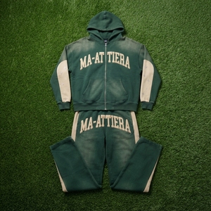 Conjunto de chándal de dos piezas con sudadera con capucha extragrande personalizada con cremallera y pantalones deportivos de pierna ancha - Product Image 5