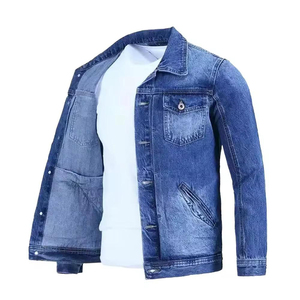 Men's Slim Fit <b>Light</b> Blue Denim <b>Jacket</b> Stand Collar Casual Regular Sleeve Spring Style Cotton Washed Denim Men's <b>Jackets</b> - Product Image 1