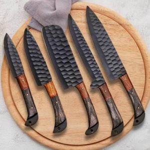 Ensemble de couteaux de cuisine professionnels Thewizcrafts en acier inoxydable noir, 5 pièces, avec étui, comprenant un couteau de chef, un couteau à désosser - Product Image 4