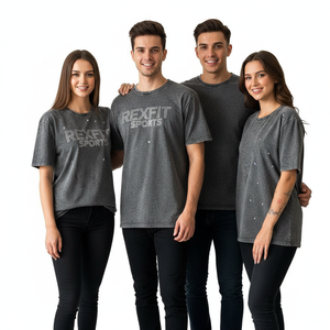 Camisetas con Logotipo de Pedrería Personalizadas, Bajo MOQ, El Mejor Diseño, Edición Hecha a Mano, Camisetas con Hombros Caídos y Lavado Ácido, las Más Demandadas - Product Image 2