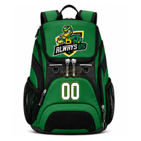 Sac à dos de sport Mashadi IMPEX personnalisé avec nom et numéro, motif dessin animé, vert et noir, en polyester, avec poche latérale