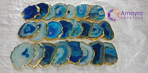 Handmade Gemstone Blue Agate Coasters With Golden Plating Wholesale For Gift Buy Online From Amayra Crystals Exports India - Product Image 3