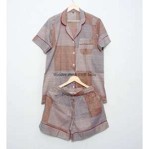 Short sleepwear Dress 100% Cotton <b>women</b> pajama set 3-Pcs Short Sleeve sleepwear PJ Set and Shorts <b>Lounge</b> Wear - Product Image 6