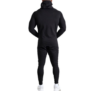 Custom Men's Black Regular Fit Full <b>Zip</b> <b>Hooded</b> Fleece Eco-Friendly Tracksuit Gym Jogging Set Athletic Sportswear Custom Logo - Product Image 4