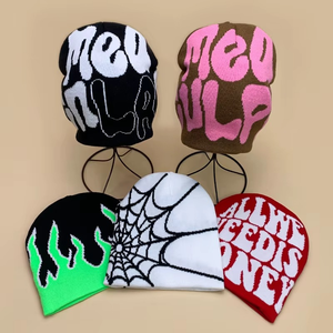 Bonnet tricoté automne-hiver, design flamme araignée et crâne, style européen et américain, pour hommes et femmes, tendance hip-hop, chaud et élégant - Product Image 1