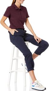 Polo de punto de manga corta de color liso para mujer, top deportivo informal, color morado - Product Image 6