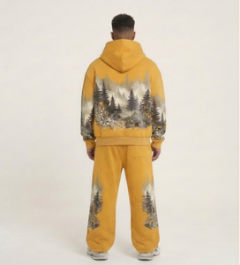 Ensemble sweat-shirt et pantalon de survêtement vert pour homme, imprimé forêt, deux pièces, tenue décontractée d'automne - Product Image 5