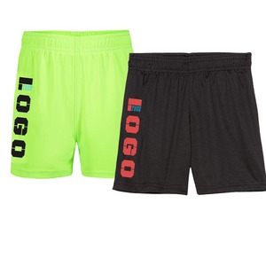 Shorts de sport pour homme, vert fluo uni, séchage rapide, taille élastique, avec logo imprimé, longueur mi-haute - Product Image 3