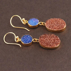 Stylish sugar agate druzy <b>dangle</b> <b>earrings</b> handmade <b>gold</b> electroplated brass gemstone hook jewelry Wholesale stone ear adornment - Product Image 3