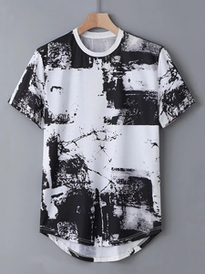 Camiseta de Manga Corta para Hombre de Alta Calidad con Estampado Gráfico Abstracto, Textura Desgastada, Diseño Monocromático, Transpirable, Hecha a Medida en Pakistán - Product Image 6