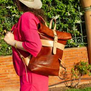 Sac à dos en cuir de designer à fermeture enroulable, sac à dos de luxe en cuir de vachette pour hommes, sac pour ordinateur portable imperméable, fournisseur en gros LTBP-0016 - Product Image 2