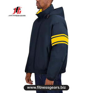 <b>Men's</b> Reversible <b>Varsity</b> <b>Jacket</b> Navy Yellow Striped Stand Collar Polyester Wadding Autumn Preppy Style - Product Image 3