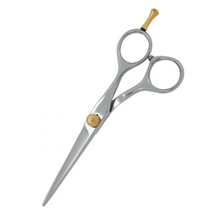 Hair Cutting <b>Barber</b> Scissors Silver Gold Screw High Quality Stainless Steel <b>Blade</b> Sharp Tip Right-Handed Medium Handle - Product Image 3