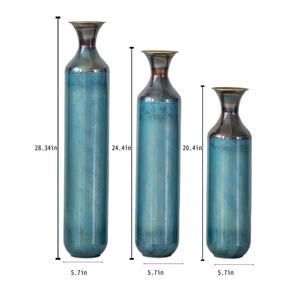 Bloom Code Modern Handmade Metal Floor <b>Vase</b> Blue Gradient Finish Decorative Sculpture 28.34in 24.4in 20.4in <b>Set</b> of <b>3</b> - Product Image 1