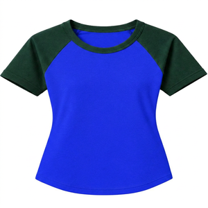 T-shirt Raglan Grande Taille Femme Beige Vert Manches Courtes Col Rond Couleur Unie Décontracté 100% Coton Respirant Broderie Jersey - Product Image 2