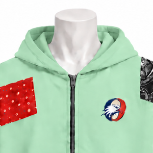 Sweat à capuche zippé vert menthe en patchwork, coupe oversize, avec patchs imprimés, style streetwear décontracté - Product Image 3
