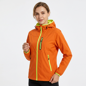 <b>Men's</b> Orange Hooded Waterproof Sport <b>Jacket</b> With Neon Green Zipper And Lining Regular Fit Winter Outdoor Wear - Product Image 4