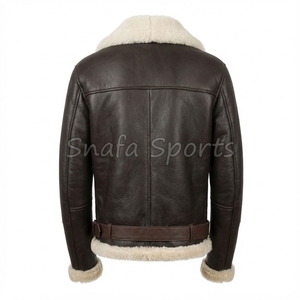 Custom Made Flying Aviator Shearling Winter Fur Leather <b>Jacket</b> for <b>men</b> with Turn Down Collar Zipper Closure <b>Jacket</b> - Product Image 2