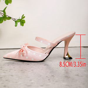Sweet Style <b>Bow</b>-knot Polka Dot Pointed-toe Stiletto Heel Buckle Closure PU Upper Summer Casual Women's <b>Sandals</b> 1688 Source - Product Image 5
